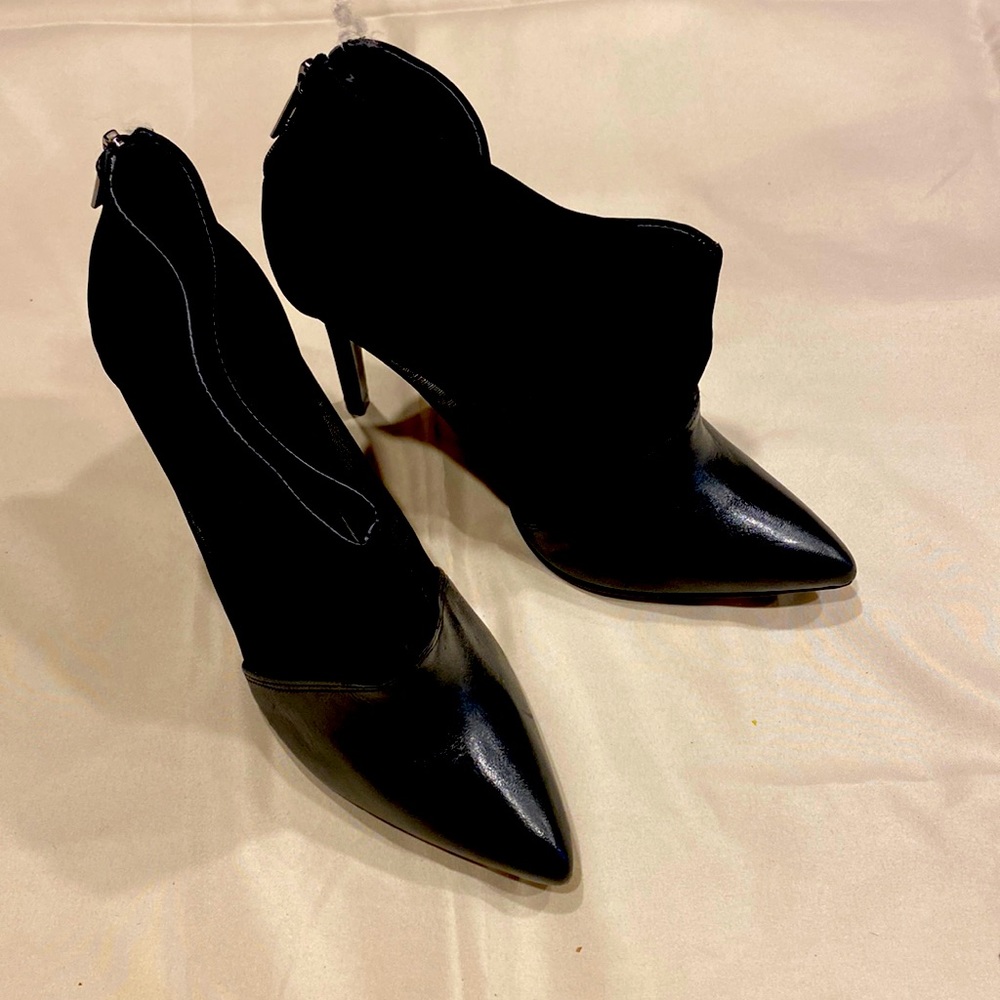 Black leather/mesh 4 inch heel booties - Schultz